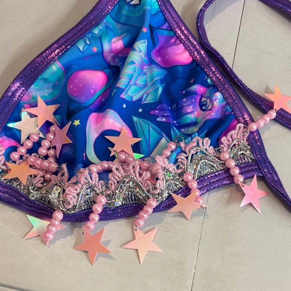 #73 Rolita couture Purple and Blue Star Embellished Bikini Top - Picture 3 of 7